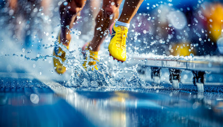 Dynamic hurdler showcasing exceptional speed at summer olympics sports competitionの素材