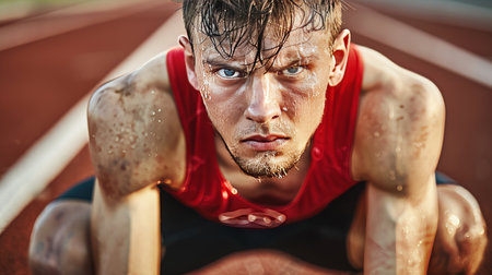 Focused rower eyeing finish line with determination in summer olympic games sport conceptの素材