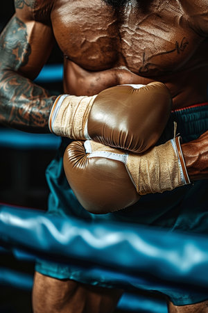 Boxer s trainer wraps hands with tape, symbolizing preparation and support in olympic sportの素材