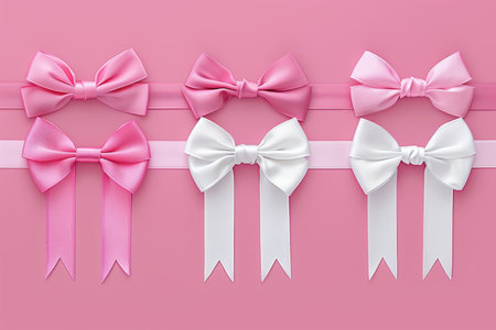 Chic coquette style bow hair accessories with pink and white ribbons in charming aesthetic tonesの素材