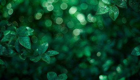 Abstract green bokeh lights with a defocused effect creating a captivating and unique backgroundの素材