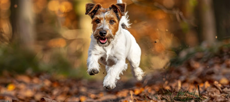 Playful puppy enjoying outdoors, running on grass field, adorable pet in a joyful momentの素材
