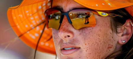 Focused rower with determined gaze at finish line, embodying summer olympic games sports conceptの素材