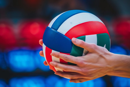 Teamwork and precision  close up of athlete setting ball for spike in summer olympic gamesの素材
