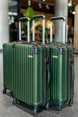 Business and holiday travel concept with luggage at airport for trip planning and flight bookingsの素材