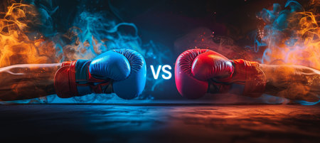 Boxing match poster  iconic fighters with vs letters on gloves for versus showdownの素材