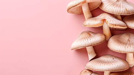 Maitake mushroom on pastel colored background   grifola frondosa displayed in soft tonesの素材