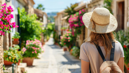 Solo traveler exploring spain s old town streets  young backpacker on vacation in picturesque localeの素材