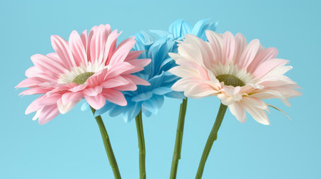 Enchanting close up of vibrant blue and pink flowers blossoming beautifully in stunning detailの素材
