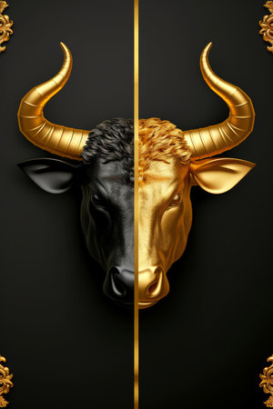 Bull vsbear financial infographic  gold and black stock market chart award with copy spaceの素材