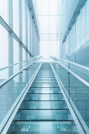 Blurred glass wall of modern office building for business concept background in urban centerの素材