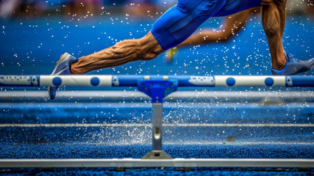 Dynamic hurdlers showcasing speed and agility at the summer olympics, a display of athletic prowessの素材