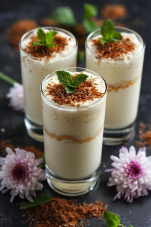 Revitalizing fusion  fresh yogurt infused with fragrant herbs for a refreshing combinationの素材