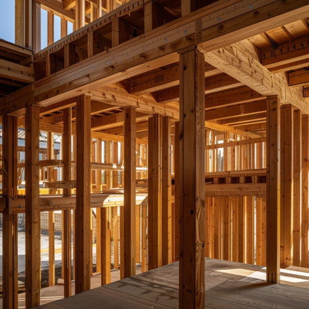 Wooden house construction  building frame structure for a durable and sustainable homeの素材