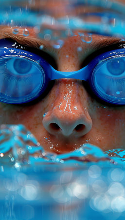 Swimmer s intense focus underwater captures serenity, depicting olympic sports essenceの素材