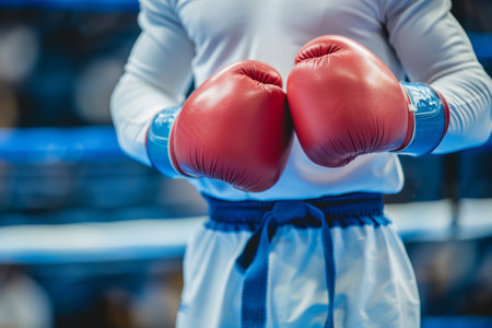 Boxer s trainer wrapping hands  symbol of preparation and support in summer olympic games sportの素材