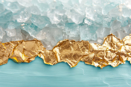 Golden abstract layers on blue background  creative banner with ample copy spaceの素材