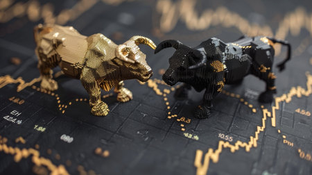 Bull vsbear  financial infographic stock market chart award in gold and black with text spaceの素材