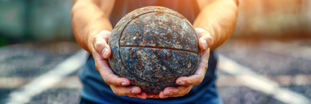 Powerful shot put thrower s hands in action at summer olympics, symbolizing strength and forceの素材