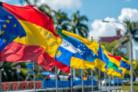 Pan american community day  unity symbolized by various nations  flags on 14th aprilの素材