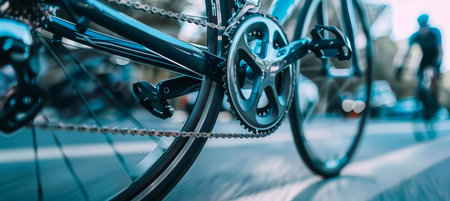 Detailed view of bicycle chain and gears, emphasizing mechanical components   olympic sport conceptの素材