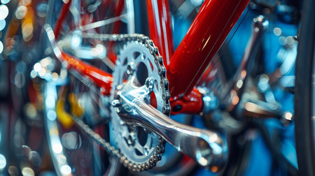 Detailed bicycle chain and gears, showcasing mechanical intricacies in summer olympic sport themeの素材