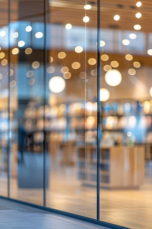 Blurred glass wall of modern office building, perfect for business concept backgroundの素材