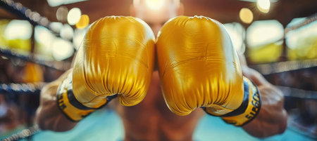 Boxing trainer wrapping hands with tape, symbolizing support in summer olympics sport conceptの素材