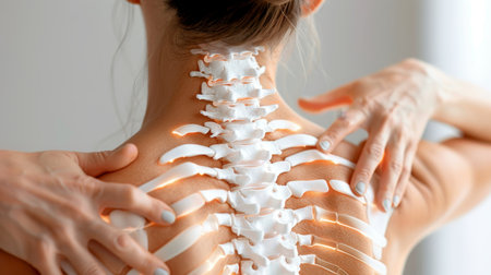 Woman in discomfort from spine issues like osteoporosis, cancer, or disc diseaseの素材