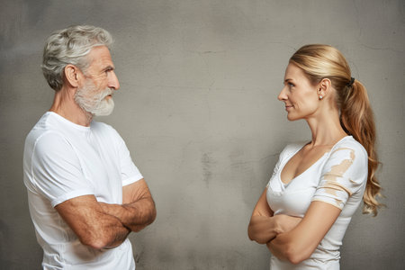 Joyful man and woman gazing happily at each other in a delightful moment of connectionの素材