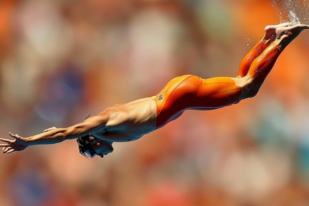 Diver displaying precision and grace mid air, embodying summer olympic games sport conceptの素材