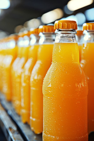 Efficient bottled juice production line in a modern standard factory environmentの素材