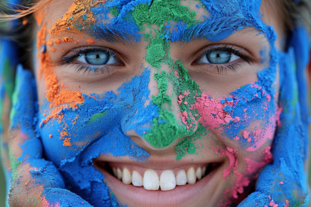 Embracing radiant joy  a woman s captivating smile in a vibrant and colorful worldの素材