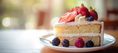 Scrumptious homemade strawberry sponge cake with fresh berries and whipped creamの素材