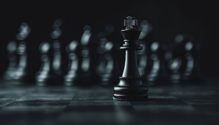 Strategic chess pawns banner symbolizing challenge, critical decisions, and intelligent movesの素材