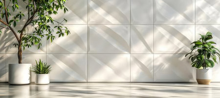 Abstract white and green 3d floral tiles wall with geometric tropical leaves texture backgroundの素材