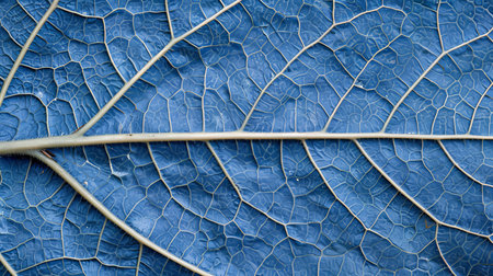 Shimmering blue tree leaf skeleton texture background showcasing intricate patterns and details.の素材