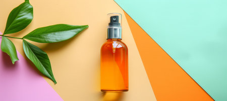 Vibrant orange sunscreen container on soft colored background with space for textの素材