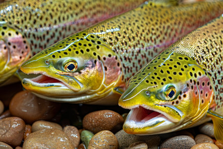 Group of salmon swimming in fish farm environment, aquaculture setting in the seaの素材