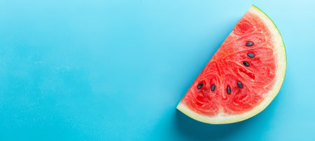 Juicy organic watermelon slice on pastel background with ample space for text placementの素材