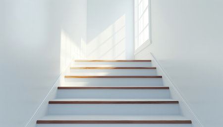 Modern natural ash wood staircase in new house with elegant white interior designの素材