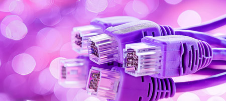 Fiber optic lan cable connected to server switch for optimized and reliable network connectivityの素材