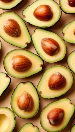 Fresh ripe avocado on colorful background with space for text, ideal for food and nutrition contentの素材
