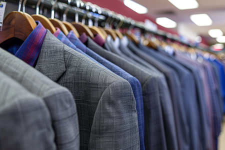 Contemporary display of chic formal wear in trendy fashion store, showcasing stylish merchandiseの素材