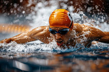 Swimmer s precise breaststroke technique  close up of hands entering water   olympic sport conceptの素材