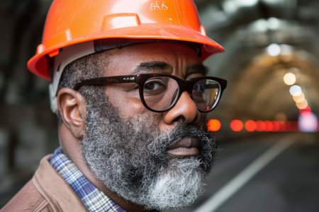African american construction engineer in hard hat at work for optimal search relevanceの素材