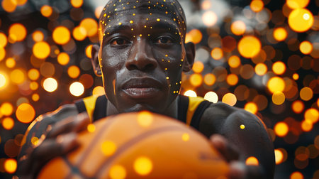 Basketball player s determined hands grabbing rebound, symbolizing focus in olympic sportの素材