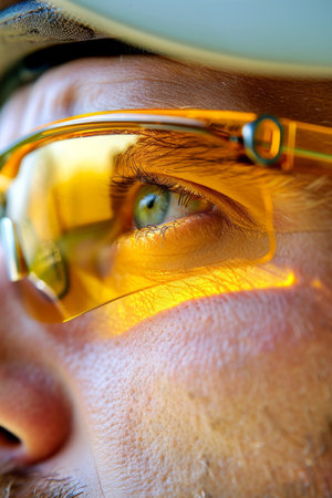 Intense focus  cyclist s eyes through sunglasses, symbolizing concentration in summer olympic gamesの素材