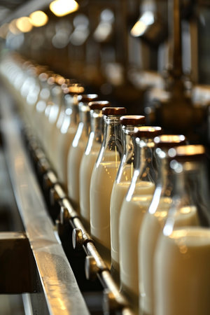 Efficient bottled milk production line within a typical manufacturing plant settingの素材