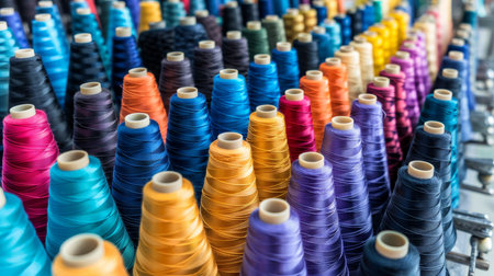 Colorful cotton threads on spools for sewing and embroidery, ideal for creative crafts and projectsの素材